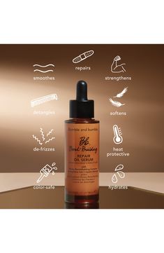 What it is: A transformative, leave-in, hair oil serum that builds new bonds in hair to strengthen, repair and protect it from the inside out.Who it's for: Ideal for all hair types, lengths and textures. Safe for color-treated and chemically-treated hair.What it does: The lightweight, luxurious treatment instantly hydrates and smoothes hair, leaving it with a healthy shine. The hair oil serum is powered by the brand’s highest concentration of Honey Bond-Building Complex. The reparative hair oil Bumble And Bumble Products, Cuticle Repair, Bumble And Bumble Thickening, Thicker Stronger Hair, Hair Oil Serum, Hair Help, Bumble And Bumble, Hair Strengthening, Hair Serum