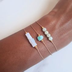 Amazonite Jewelry Adjustable Dainty Bracelet Beige Nylon Cord Water-Friendly Pair multiple styles together for stacked look! Amazonite: Love, Communication, Anxiety Relief, Peace Love Communication, Nylon Bracelet, Amazonite Jewelry, Amazonite Bracelet, Dainty Bracelet, Dainty Bracelets, Delicate Bracelet, Beading, Communication