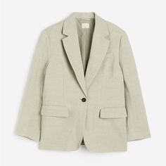 H&M Oversized Silk-Blend Blazer. Size S. Brand New. Oversized, Single-Breasted Blazer In A Woven Linen And Silk. Lined. Light Green And Gray. 22” Across The Pits. 29” Long. Spring Neutral Relaxed Fit Blazer, Classic Blazer For Summer Daywear, Classic Summer Blazer For Daywear, H&m Tailored Classic Blazer, H&m Casual Summer Outerwear, Classic Tailored Blazer From H&m, H&m Classic Spring Blazer, Classic H&m Spring Blazer, Classic Tailored Blazer By H&m