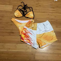 Flame 3piece Bikini From Shein. It’s Completely Brand New And Unworn, But There Are No Tags. It’s So Cute But Not My Size White Stretch Swim Sets, White Summer Sets For Pool, White Summer Pool Sets, White Summer Pool Set, Fitted Sets For Beach Party Season, White Poolside Summer Sets, White Fitted Swimwear Set, Summer Swimming Sets With Triangle Top, Fitted White Set For Poolside