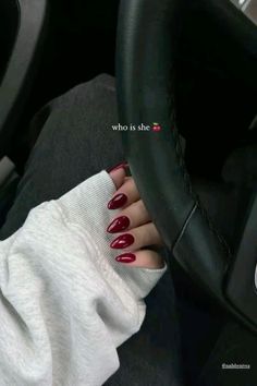 New Nails Story Instagram, Cherry Nails Aesthetic, Cherry Red Nails Design, Deep Cherry Red Nails, Cherry Red Nails Almond, Red Nails Caption, Nail Story Instagram