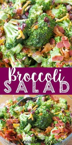 broccoli salad with bacon and cheese in a bowl