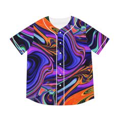 Unleash your vibrant style with the Men's Acidic Baseball Jersey. Made from 100% moisture-wicking polyester, this super light fabric (4.13 oz/yd² (140g/m²)) jersey offers superior breathability and comfort. Featuring a full button front and a regular fit, it grants you maximum freedom of movement when you're dancing to your favourite EDM beats. Puffer Jacket Men, Baseball Jersey Men, Rave Gear, Vibrant Style, Crop Top Tees, Swimsuit Dress, Swimsuit Shops, Baseball Jersey, Skirt Leggings