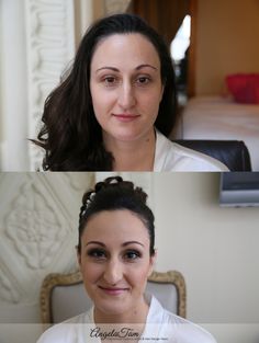 two women are smiling for the camera, and one is looking at the camera with an intense smile on her face