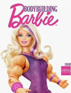 a barbie doll with blonde hair and purple dress on the cover of bodybuilding barbie