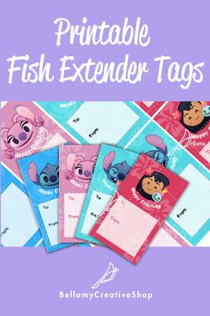 Lilo Stitch Fish Extender Pixie Dust Gift Tags Labels Printable Download Disney Cruise Gift Tags Fish Extender Gift Tags, Lilo And Stitch Theme, Printable Fish, Fish Printables, Lilo Stitch