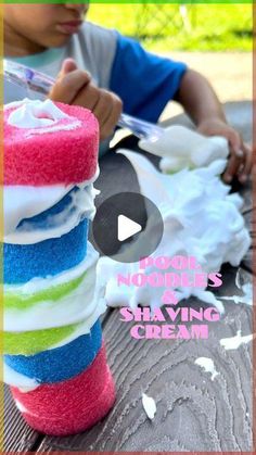 a young boy is making soap noodles and shaving cream