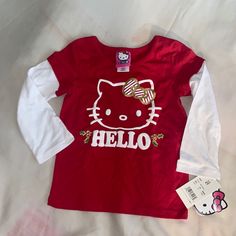 New With Tags Hello Kitty Shirts, Christmas Long Sleeve Shirts, Kimono Style Tops, Hello Kitty Clothes, Red Long Sleeve Shirt, Kitty Stuff, Pink Long Sleeve Shirt, Sequin Shirt, Costume Shirts