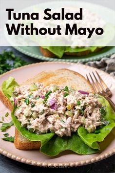 tuna salad without mayo on a plate with lettuce