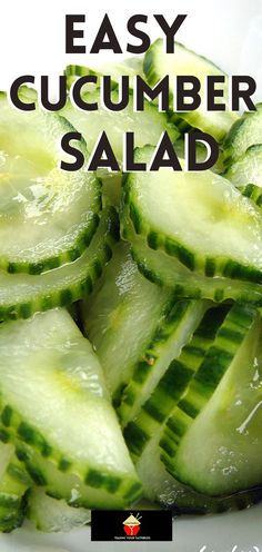 cucumber salad on a white plate with the words easy cucumber salad