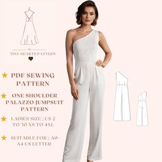 One Shoulder Palazzo Jumpsuit Pattern,Woman Overalls Pattern,Jumpsuit Sewing Pattern,Women Dress Sewing Pattern A0 A4 US Letter-US 2 to 30 | XS-4XL One Shoulder Palazzo Jumpsuit Sewing Pattern, available as an instant download (pdf) sewing pattern bundle with a range of size options, including plus sizes. This pattern has a lining. If you want to sew a lining, you should double the fabric you buy. ✅US Sizes: 2, 4, 6, 8, 10, 12, 14, 16, 18, 20, 22, 24, 26, 28, 30 ✅Standard Sizes: XS, S, M, L, XL, Woman Overalls, Sewing Pattern Women Dress, Sewing Pattern Women, Jumpsuit Sewing Pattern, Overalls Pattern, Jumpsuit Sewing, Pattern Jumpsuit, Suit Sewing Patterns, Jumpsuit Pattern Sewing