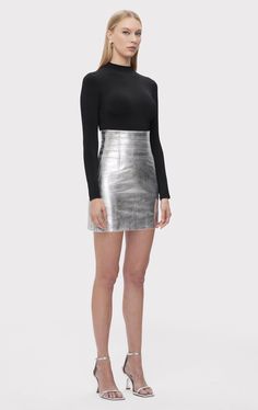 THE CLARA SKIRT Fall 24, Body Contouring, Silver Foil, Jacket Tops, The Fall, Best Sellers, Leather Women, Leather Skirt, Foil