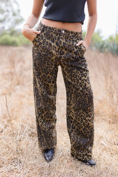 Mid Rise Leopard Print Denim Pants Brown Printed Denim Pants, Wide Leg Denim Pants, City Slickers, Miss Match, Print Denim, Pants Brown, Printed Denim, Wide Leg Denim, Denim Pants