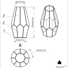 an illustration showing the size and shape of a faceted diamond, with measurements for each side