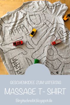 a shirt with cars drawn on it and the words massage t - shirt written in german