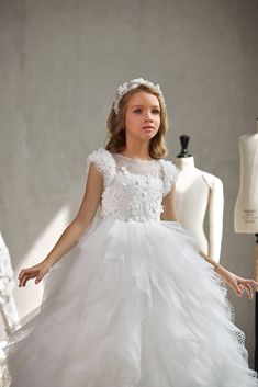 Communion 2023 Collection Princess Hairstyle, Girls Communion Dresses, White Ball Gowns, Tulle Balls, Puffy Skirt, Airy Dress, First Communion Dress, Exquisite Gowns, Layered Tulle Skirt