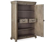 an armoire with two drawers and one door open