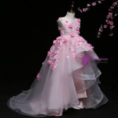 Pink Ball Gown Tulle Appliques Flower Girl Dress With Hand Flower Kids Prom Dresses, Hand Flower, Pink Ball Gown, Hand Flowers, Baby Frocks Designs, Beautiful Barbie Dolls, Frock Design, Flower Girl Dress, Girl Dress