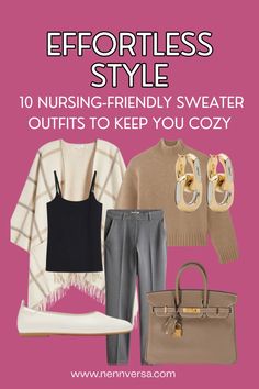 This blog post showcases 10 cozy yet chic nursing-friendly sweater outfit ideas. Perfect for cooler weather, these looks combine warmth, comfort, and easy access for breastfeeding, helping you stay stylish while nursing throughout the season. Sweater Outfit Ideas, Sweater Outfit, Nursing Mom, Nursing Friendly