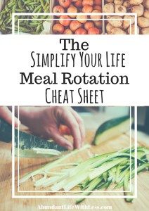 a person cutting up vegetables with the words, the simpled your life meal rotation chat sheet