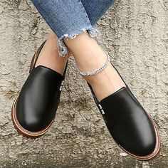 Casual Flat Faux Leather Slip-ons, Casual Faux Leather Flats, Trendy Faux Leather Flats, Casual Faux Leather Oxfords For Fall, Casual Faux Leather Oxfords For Work, Casual Faux Leather Flat Slip-ons, Casual Faux Leather Slip-ons For Work, Casual Faux Leather Oxfords With Flat Heel, Casual Faux Leather Pointed Toe Loafers