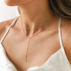 Gold lariat necklace Laurel Necklace, Gold Lariat Necklace, Paperclip Chain Necklace, Gold Ribbons, Solid Gold Jewelry, Lariat Necklace, Gold Filled Jewelry, Necklace Sizes, Gold Stars