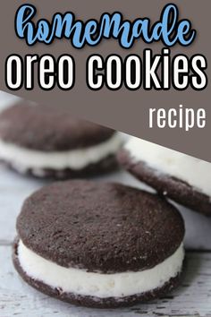 homemade oreo cookies with chocolate frosting on top and the title overlay reads homemade oreo cookies recipe