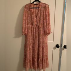 Brand New, Never Worn, Size 4 Dress With A Tie At The Waist To Adjust Cinching. It Comes With A Slip. Pink Tiered Midi Dress For Casual Wear, Pink Tiered Midi Dress For Daywear, Pink Tiered Maxi Dress For Daywear, Pink Midi Dress For Vacation, Mango Dresses, Mango Dress, Orange Pink, Pink Orange, Color Orange