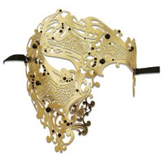 GOLD Series Signature Phantom Of The Opera Half Face Mask - Luxury Mask - 1 Gold Fantasy Style Masquerade Mask For Party, Gold Fantasy Masquerade Mask For Party, Elegant Gold Mask For Masquerade, Elegant Masquerade Mask For Mardi Gras, Elegant Mardi Gras Masquerade Mask, Gold Adjustable Masquerade Mask, Gold Venetian Eye Mask For Masquerade, Gold Venetian Masquerade Mask For Evening, Gold Eye Masquerade Mask