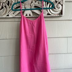 Fabulous Stark Pink Cotton Gauze Sundress With Spaghetti Straps And A Drawstring Tie In The Back. Size Small. Raw Edge Hem. No Pockets. Great For The Beach, A Summer Day Or Sunny Destination. Nwt. Thank You For Looking And Let Me Know If You Have Any Questions. Summer Cami Beach Dress, Summer Cami Dress For Beach, Cami Cotton Sundress For Beach, Cami Sundress For Vacation, Cotton Cami Sundress For Beach, Flowy Cami Beach Dress, Flowy Cami Dress For The Beach, Casual Summer Mini Dress For Sleep, Pink Cami Mini Dress For Summer