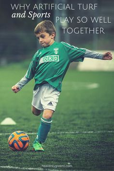 a young boy kicking a soccer ball on a field