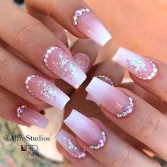 ✨Follow @luxprincess for more pretty pins!✨ Quince Nails, Tropical Vacation Nails, Quinceanera Nails, Natural Nail Art, Swarovski Nails, White Acrylic Nails, French Tip Acrylic Nails, Acrylic Nails Coffin Pink