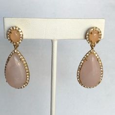 Ralph Lauren Rose Quartz (Pear Cut) & Peach Chalcedony (Oval Cut) With Surrounding Crystal Earrings Rose Quartz Earrings Studs, Ralph Lauren Jewelry, Heart Piercing, Rose Quartz Earrings, Crystal Stud Earrings, Quartz Earrings, Gold Earrings Dangle, Pear Cut, Blue Crystals