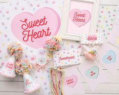 the sweet heart party kit is on display