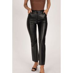 New These Pants Are Crafted From A Soft Pu Leather Fabric And Feature A Tailored High Waist And Straight Leg Fit That Will Flatter Your Legs. Finished With A Lapped Zipper And A Hidden Button At The Waist, These Pants Snatch You In And Hug Your Hips. Finally, The Raw Hem Adds That Edgy Detail That Will Update Your Whole Look. These Pants Are Essential For Your Closet For Creating Effortless Looks From Day To Night. Lapped Zipper, Faux Leather Pants, Leather Fabric, Black Pants, Pant Jumpsuit, Leather Pants, Pu Leather, High Waist, Straight Leg