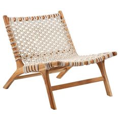 Steve Coastal Beach Brown Teak Wood White Rope Seat Occasional Chair Wood Lounge Chair, Dovetail Furniture, Rope Chair, Woven Chair, Linen Armchair, Hans Wegner, Occasional Chair, Teak Frame, Easy Chair