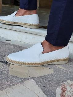 Salerno White Slip-On Loafers – BOJONI Mens Moccasins Loafers, Mens Casual Wedding Attire, Casual Wedding Attire, White Loafers, Flats Shoes Comfortable, Gifts Box, White Dress Shoes, Exclusive Shoes, Guys Clothing Styles