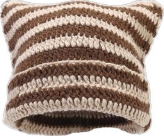 Striped Cat, Cat Ear, Knitted Beanie, Beige Brown, Winter Wardrobe, Wardrobe