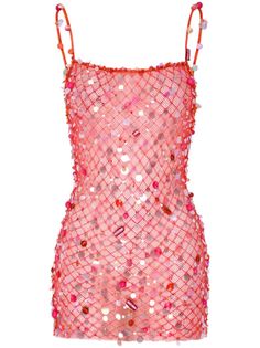 Find ROBERTA EINER Fishnet Mini Dress on Editorialist. This Roberta Einer mini dress features a fishnet construction with sequin and Swarovski crystal embellishments. It has a square neckline, sleeveless design, open back, and straight hem. Swarovski Crystals Dress, Sequin Outfit Ideas, Luxury Pink Fitted Mini Dress, Luxury Embellished Pink Mini Dress, Glamorous Pink Sparkling Mini Dress, Pink Shimmer Glamorous Mini Dress, Pink And Red Outfit, Swarovski Dress, Red Sparkly Dress