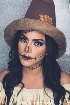 Scarecrow Makeup Ideas, Pelottava Halloween, Makeup Ideas For Halloween, Makeup Zombie, Halloweenský Makeup, Halloween Make-up Looks