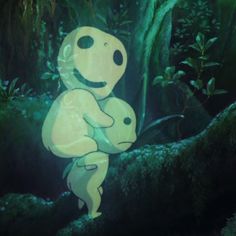 an animated image of a person holding a baby dinosaur in the forest with trees and plants