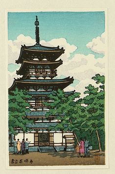 Kawase Hasui, Japanese Woodcut, Japanese Woodblock Print, Asian Architecture, Japanese Woodblock, Japanese Woodblock Printing