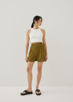 Mineral Green, Love Bonito, Steamed Buns, Jumpsuit Skirt, A Line Shorts, New Launch, Dress Pant, Vacation Outfits, Top Collection