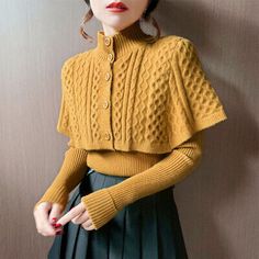 Find ideas๏ฟฝand inspiration for Fashion Womens 2pcs Sweaters Cape Knitwear Tops Long Sleeve Casual Knitted Suits, New Womens Sweaters Sweater Two Piece Set, Knit Two Piece Set, Cape Sweater, 2 Piece Sets, Knitted Cape, Salou, Ropa Diy, Knit Wrap, Warm Sweaters