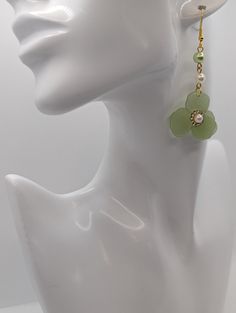 Green Glitter Flower Earrings with Rhinestone and Pearl Centres. Strung with White and Green Pearls on Gold Wire. Green Dangle Flower Earrings For Party, Green Flower Shaped Earrings For Party, Green Flower Earrings For Party, Green Flower Shaped Jewelry For Party, Green Flower-shaped Party Earrings, Green Flower Shaped Party Earrings, Green Flower Earrings For Wedding, Glitter Flowers, Green Pearls