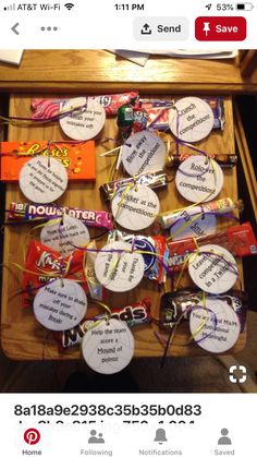 an image of some candy on a table with the caption's added to it