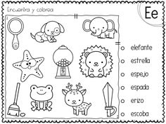 the spanish language worksheet for children with pictures of animals and other things to color