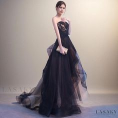 Lasaky - Elegant Long Black Evening Gown Ballroom Dress for Fashion Shows and Hosts Black Floor-length Dress For Banquet, Black Tulle Floor-length Dress, Black Floor-length Tulle Dress, Black Gown For Banquet And Prom Season, Black Tulle Gown For Banquet, Black Ball Gown For Banquet, Black Floor-length Ball Gown For Evening, Black Tulle Maxi Dress For Prom, Black Tulle Floor-length Maxi Dress