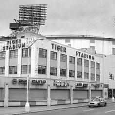 a black and white photo of tiger stadium