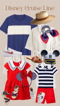 Family coordination outfit idea for Disney Cruise Line Embarkment day. Nautical inspired outfits will guarantee you'll be the best dressed family on board. Cruise Outfits For Moms, Disney Cruise Line Outfits, Line Outfit, Nautical Inspired Outfit